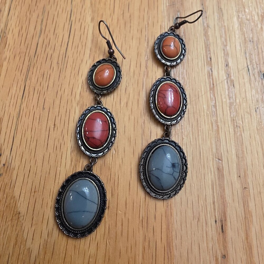 Avon Multi-Colored Stone Drop Dangle Earrings - image 1